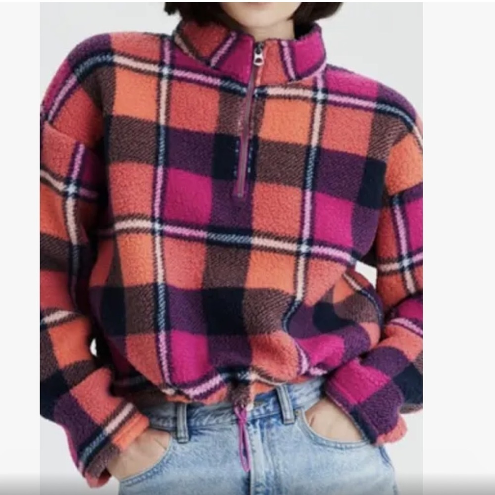American Eagle cropped quarter zip fleece jacket